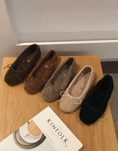 양털 뽀글이 리본플랫슈즈(5color)-shoes(양털퍼안감~!)